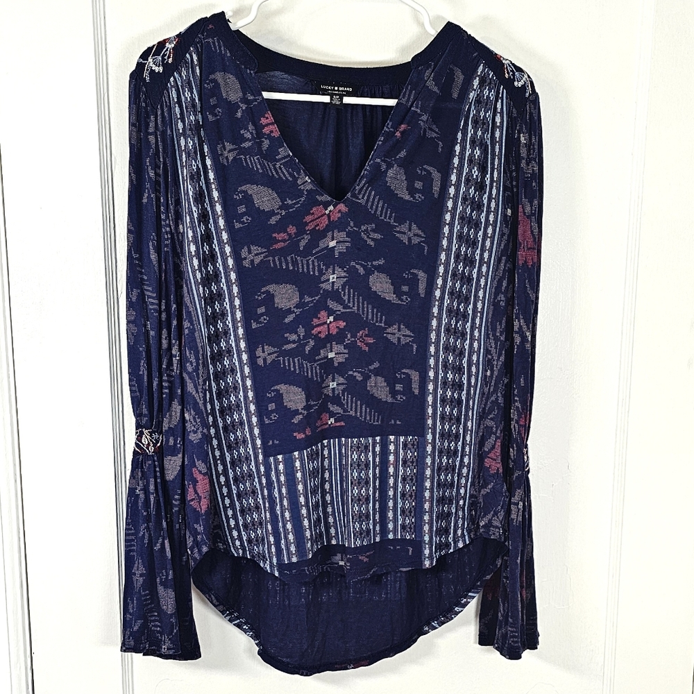 Lucky Brand Navy Patterned Blouse